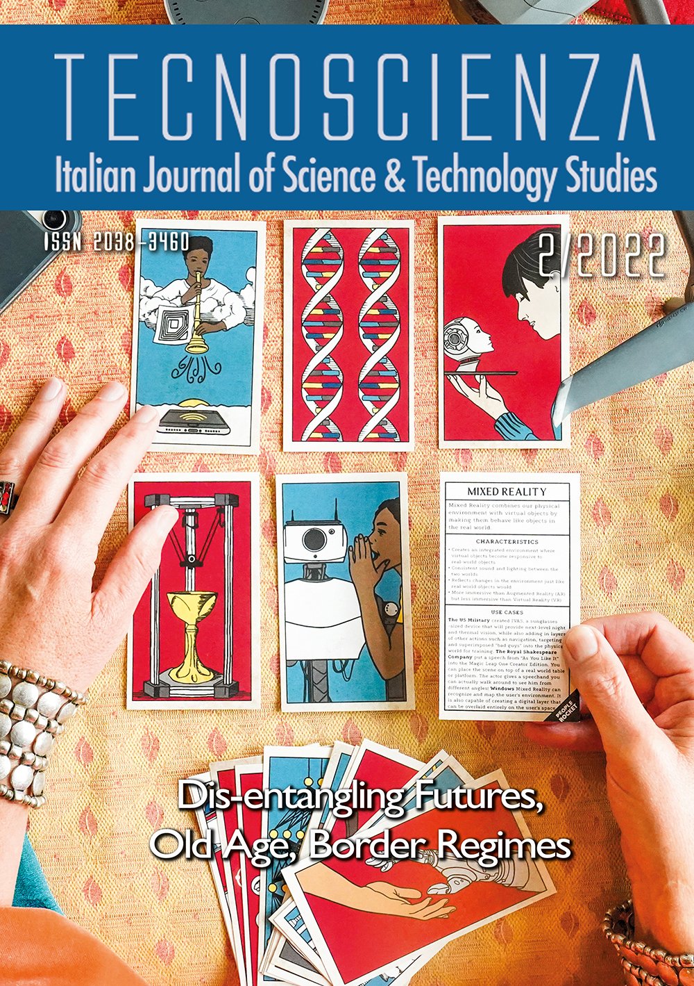 "Our Lady of Technology Tarot Cards" by Tessa Forshaw, Rich Braden, Ailsa Petrie, and Natasha Bach. Cover of Tecnoscienza number 26 (2nd Issue, Year 2022)